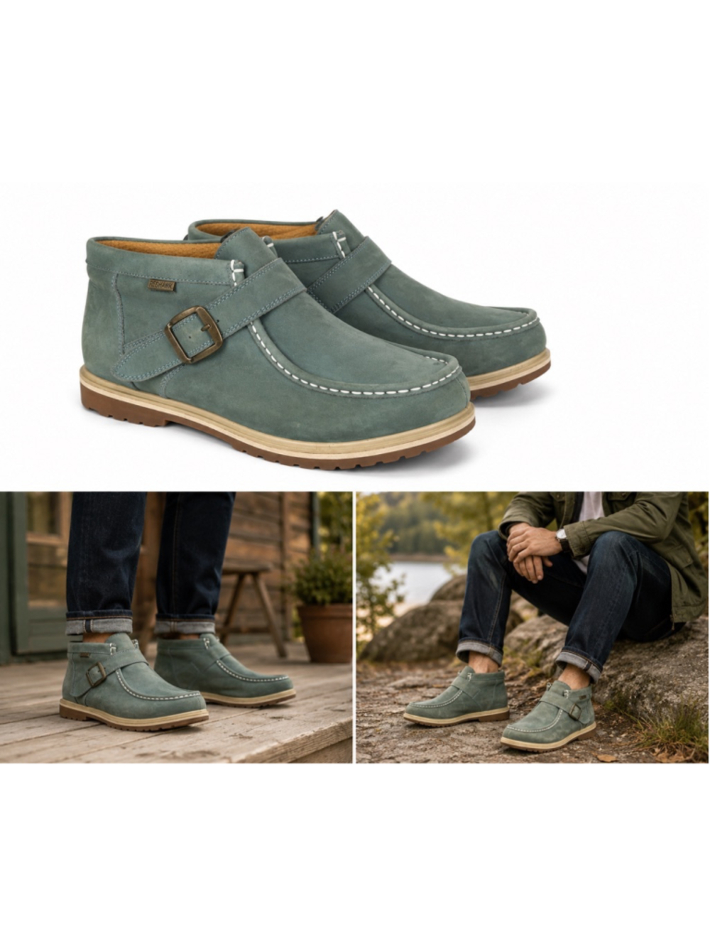 Redhawk Leather Buckle Chukka Boots Men’s Size 11 Green Nubuck Oil Resistant Cas